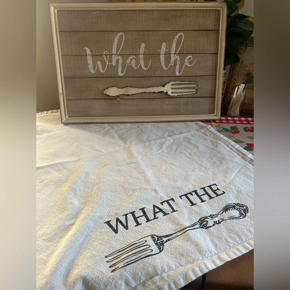 What The Fork Decorative Sign and Tea Towel - Neutral Farmhouse Set